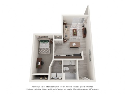 Floor plan for studio, 1 bath, 616 sqft